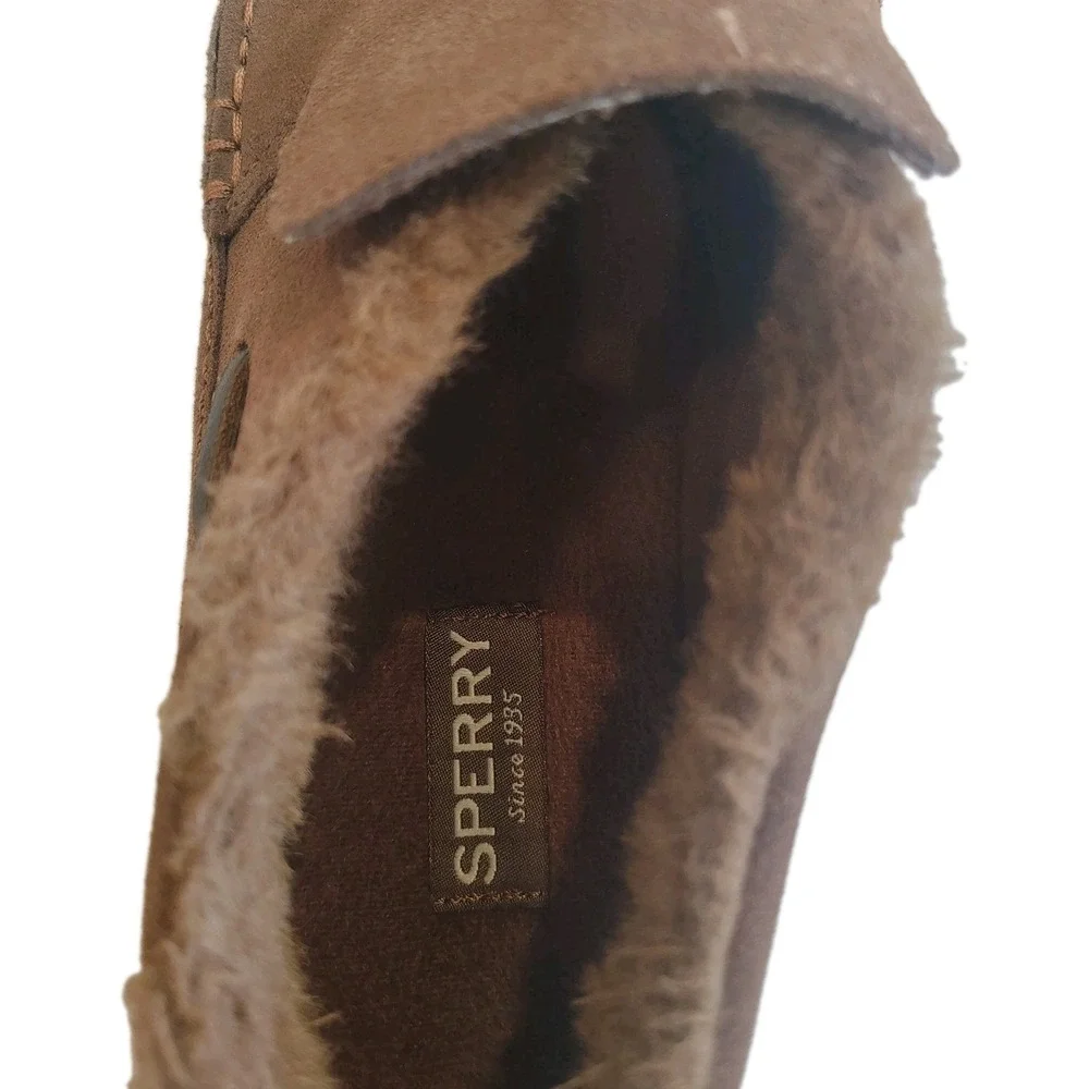 Sperry Moc Sider Men's Slip On Shoes Fleece Lined Suede Dark Brown Size 9.5‎